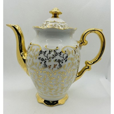 Haus House Dresden HDR7 PVB White Gold 24kt Coffee Tea Pot Holds 24 oz