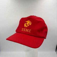 Vintage USMC Marines Snapback Hat Red Gold Eagle Globe Anchor Made in USA Cap