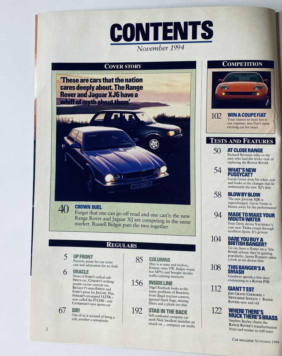 CAR Magazine Nov 1994 Jaguar XJ6 vs Range Rover Bugatti EB110