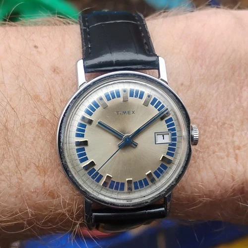 1974 Timex Mercury, Blue Roulette Dial, Chrome Case, Runs