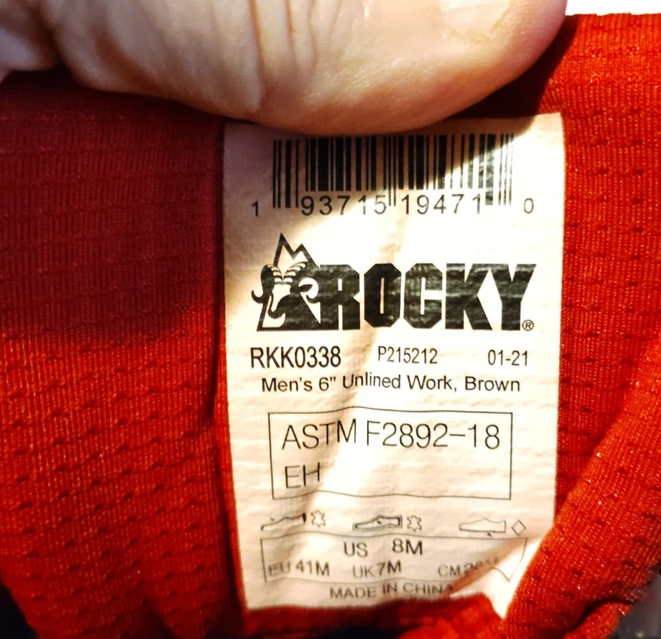NUEVO Cuerno Rocky Rams Sin Forro Cuña de Trabajo Trabajo Eléctrico Para Hombres Talla 8 M Marrón Foto 2 de 4
