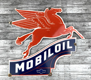 VINTAGE 10.5x12" MOBILOIL MOBILGAS PEGASUS GASOLINE PORCELAIN MOTOR OIL GAS SIGN
