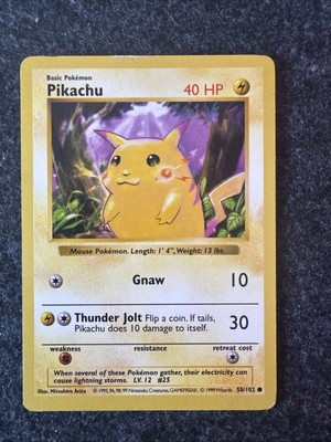 1999 Pokemon Pikachu Base Set Red Cheeks, Shadowless, #58/102