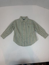 Ralph Lauren Boys Size 2T Collared Shirt Button Up Striped  Green 100% Cotton