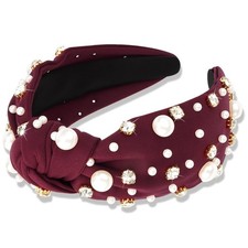 Pearl Knotted Rhinestone Wide Top Knot Beaded Jeweled Headband Crystal Holiday