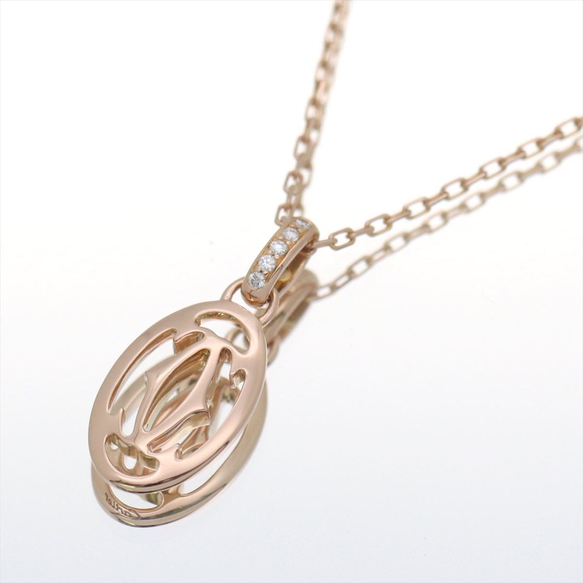 【CARTIER】Double C 18K ローズゴールド ネックレス Cartier Double C Diamond Pendant Necklace K18 Rose Gold 41cm