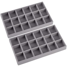 2Pcs 5 x 8.3 Inch 18 Grid Jewelry Tray Drawer Insert Velvet Earring Organizer...