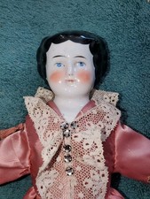 Antique 14" German Civil War 1860s Flat Top China Head Doll Green Boots