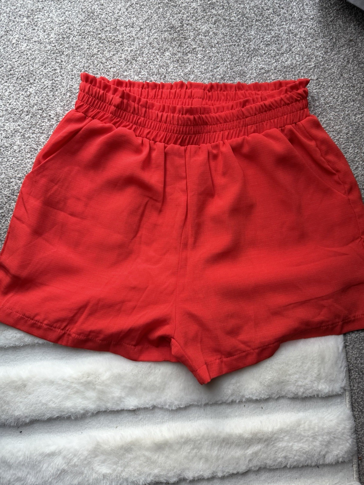 Shein Red Elastic Waist Casual Summer Shorts Women Size M Lightweight