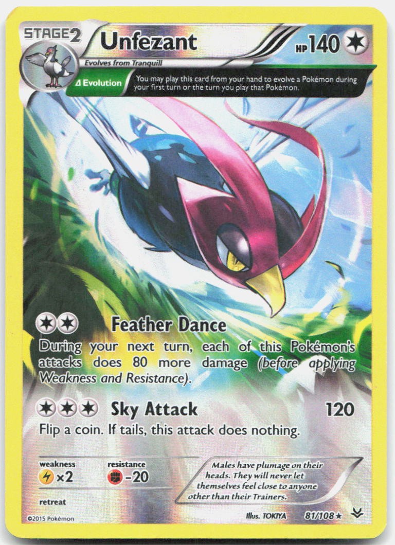 Unfezant 81/108 Rare Roaring Skies Pokemon Reverse Holo Lightly Played