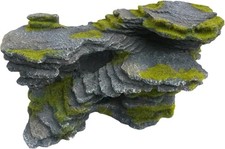 AquariumH2o Artificial Slate Rock Three Step Ledge With Moss Aquarium Ornament