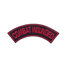 Large 12" COMBAT WOUNDED Embroidered Rocker Patch - Red & Black Top Rocker