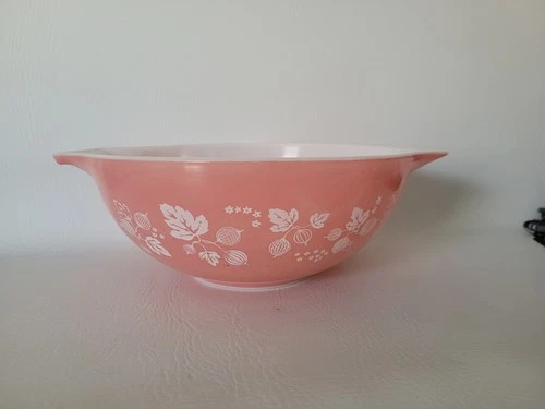 Vtg Pyrex Glass Cinderella Bowl Pink Gooseberry 444 Large Mixing 4qt