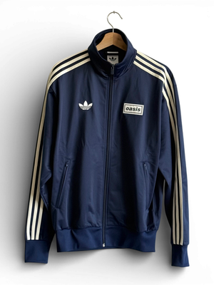Adidas Navy Blue with Cream Stripes Oasis Tour Firebird Track Top