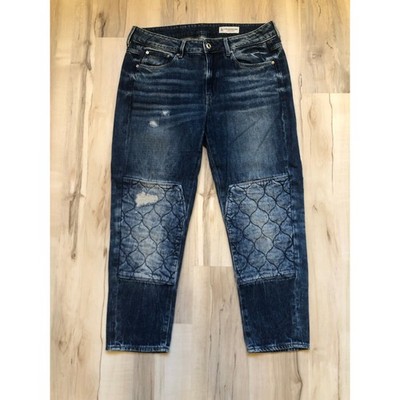 G-Star Raw 3301 Mid Boyfriend 7/8 Restored Denim Quilted Knee Jeans Blue Size 28