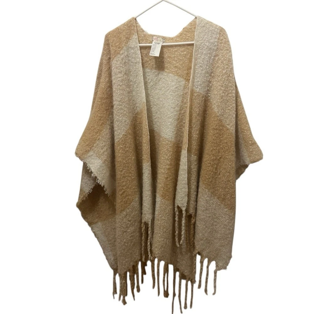 Free People Hampton Plaid Tassel Poncho One Size