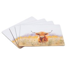 4 Highland Cow Cork Placemats Heat Resistant Anti Slip Dinner Table Mats 29cm