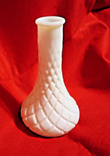 VTG  White Milk Glass Diamond Quilted Bud Vase 9" tall