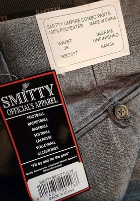 Smitty Umpire Combo Pants Mens 36 Gray Inseam Unfinished Official