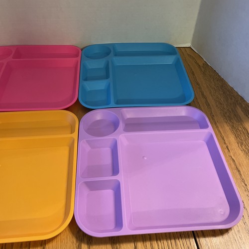LOT OF 8 COLORFUL 5 SECTION PLASTIC TRAYS / PURPLE / TEAL / PINK / YELLOW/BLUE - Picture 8 of 8