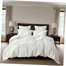 100 Linen Duvet Cover Set, 3 PCS Natural French Flax Duvet Cover Queen White
