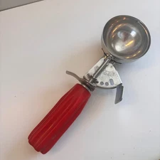 Miracle Stainless Ice Cream Scoop Red Handle Vintage Kitchen Tool Pat Pend