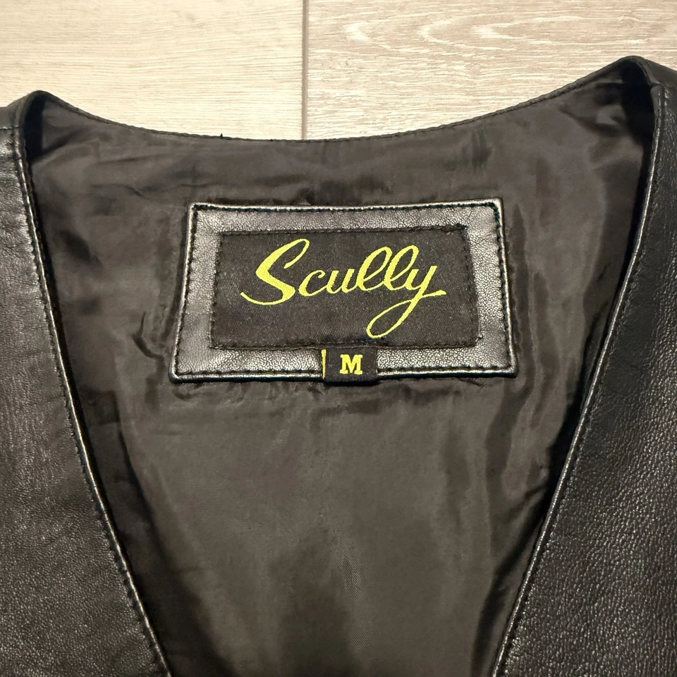 Chaleco de vestir vintage Scully 100 % negro de cuero suave para hombre mediano Vaquero Western Biker Foto 2 de 4
