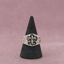 sterling silver hammered fleur-de-lis cigar band ring size 10.5