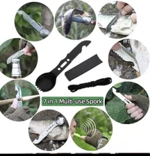 Camping Utensils Spork Knife 7 In 1 Multi Use Camp Survival Bug Out Stainless