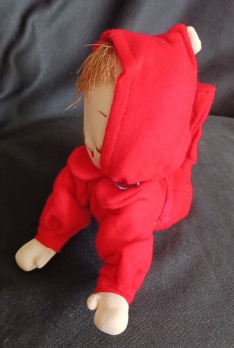 Vint Stockinette Soft Sculpt Stuff Cloth Red Felt Snowsuit Pose-Bend Doll~Japan - Picture 5 of 8