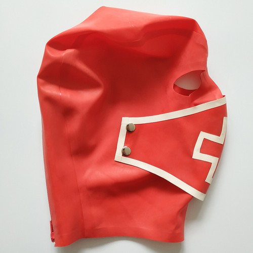 Latex Hood with Removable Mouth Mask Handmade Cosplay Club Wear Rubber Costumes - Picture 7 of 9