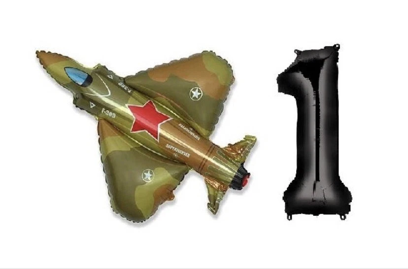 2 Pcs balloons new camo military fighter jet plane army air force 1st Birthday - Image 3 of 3