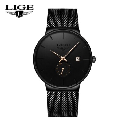 LIGE Men's Watch Quartz Analog Date Round Dial Business Mesh Strap Wrist Watches