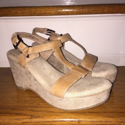 DUNES ECCO GENUINE LEATHER STRAP WEDGE CHUNKY High HEELs SANDALs WOMENS SZ 8  