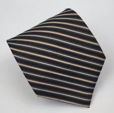Claiborne Silk Tie Black Gold Blue Brown Stripes Men Necktie 57 x 3.5/8
