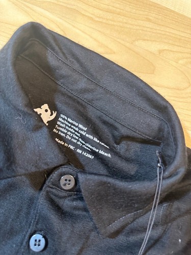 Woolly Short Sleeve Polo Medium 100% Merino 150 GSM Black - Picture 2 of 7