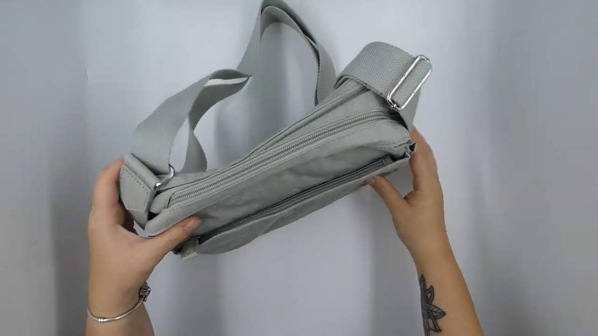 Borsa Donna A Tracolla BORBONESE Linea 011 Luna Bag Medium In Nylon OP Naturale E Nero A Sconto - Foto 5