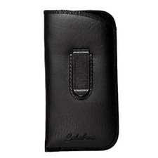 Calabria Unisex Full Slip Soft Eyeglass Case w/Clip Black PU Leather Felt Lined