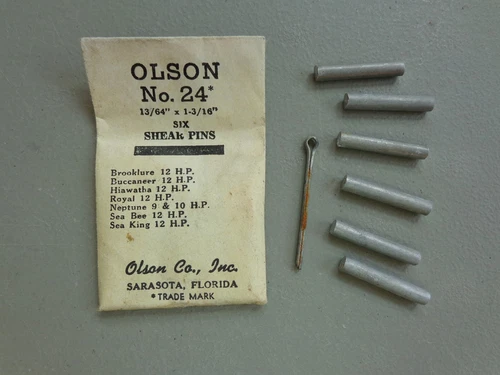 Vintage NOS Olson Outboard Motor Shear Pin Set No. 24  (13/64"  x 1-3/16") 