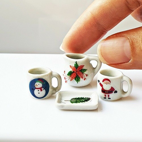 Miniatur Weihnachten Tassen Set Weihnachtsmann Schneemann Weihnachtsstern Pup... - Bild 1 von 9