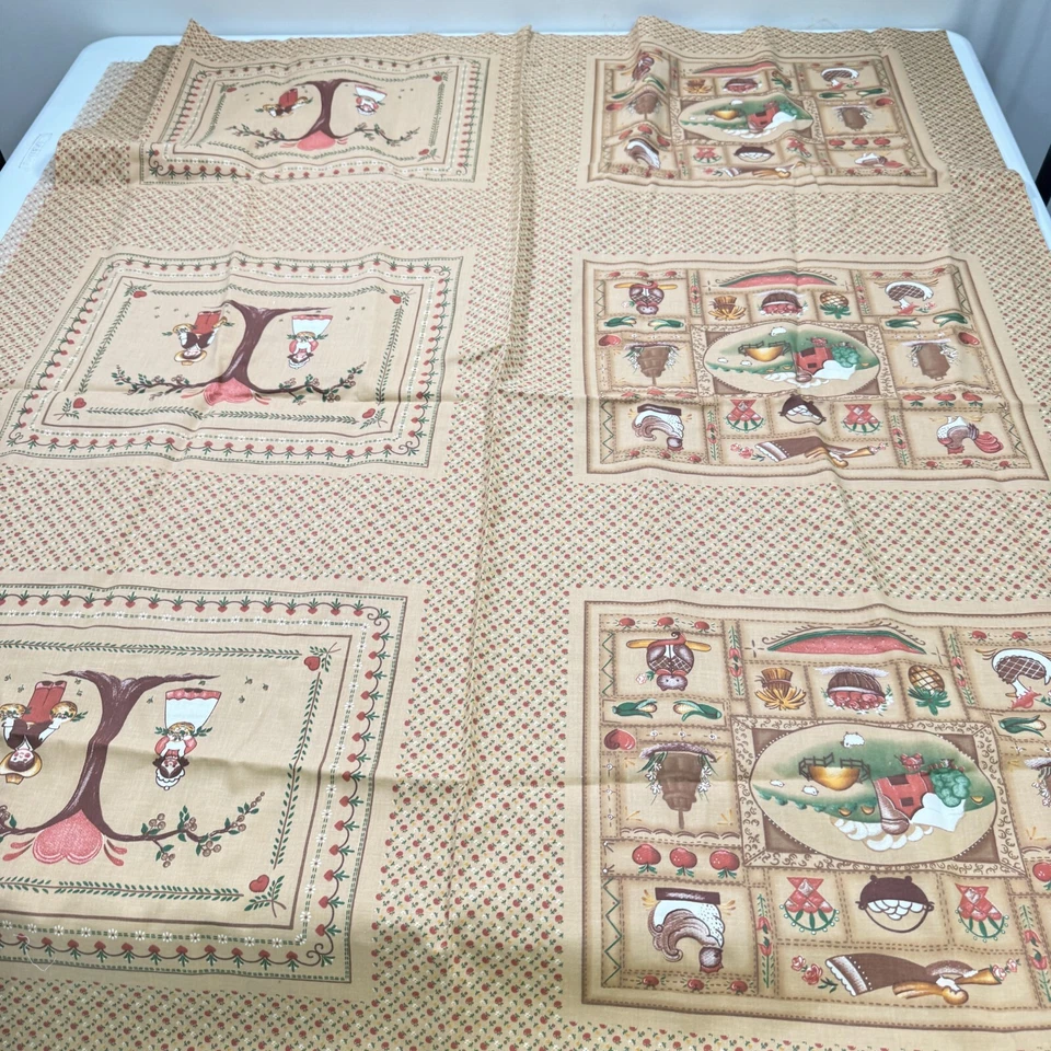 vintage fabric brown hearts homestead panel 106x90 70s mcm retro - Image 2 of 4