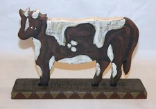 Primitives by Kathy Large Hand Painted Wood Cow Figure