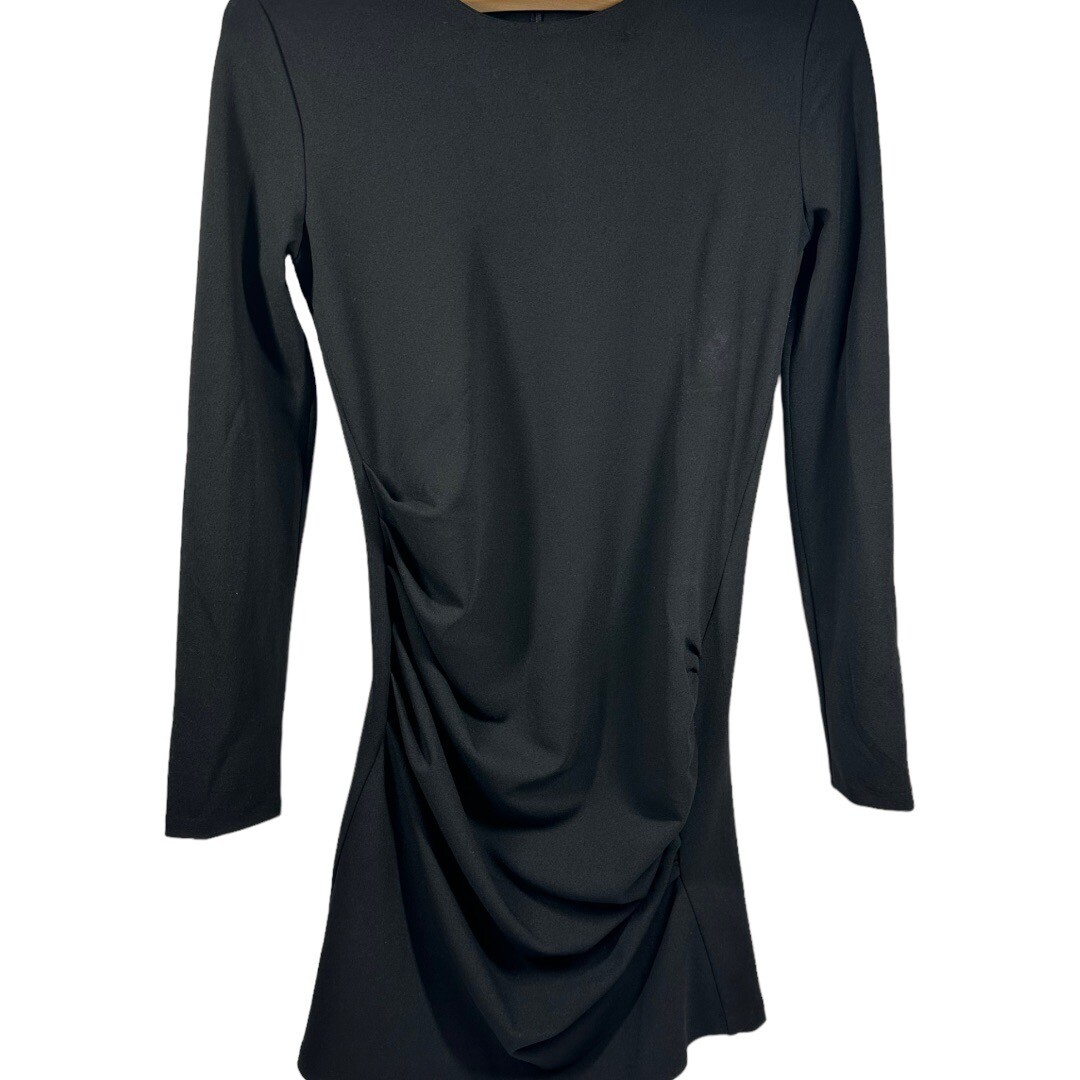 Zara Black Mini Dress Long Sleeves Side Ruching Stretchy Size Small | eBay