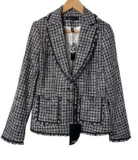 White House Black Market Navy White Black Tweed Signature Blazer 2 Button Sz 6