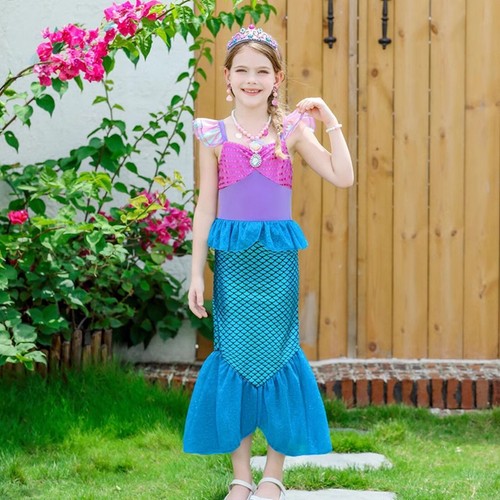Girls Kids Little Mermaid Ariel Costume Fancy Dress Princess Cosplay Party Gifts - Picture 10 of 15