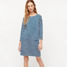J. Crew Knit Front-Pocket Shift Dress in Blue White Stripe Women's Medium AY632