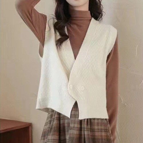 Women Cropped Knitted Vest Sweater Waistcoat Jumper Sleeveless V-neck Loose - Bild 1 von 18