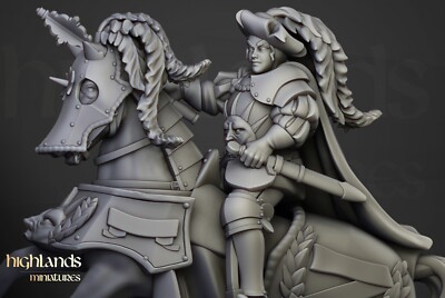 Baron of Lunneburg Human Female Fighter Horse Miniature | D&D DnD | 