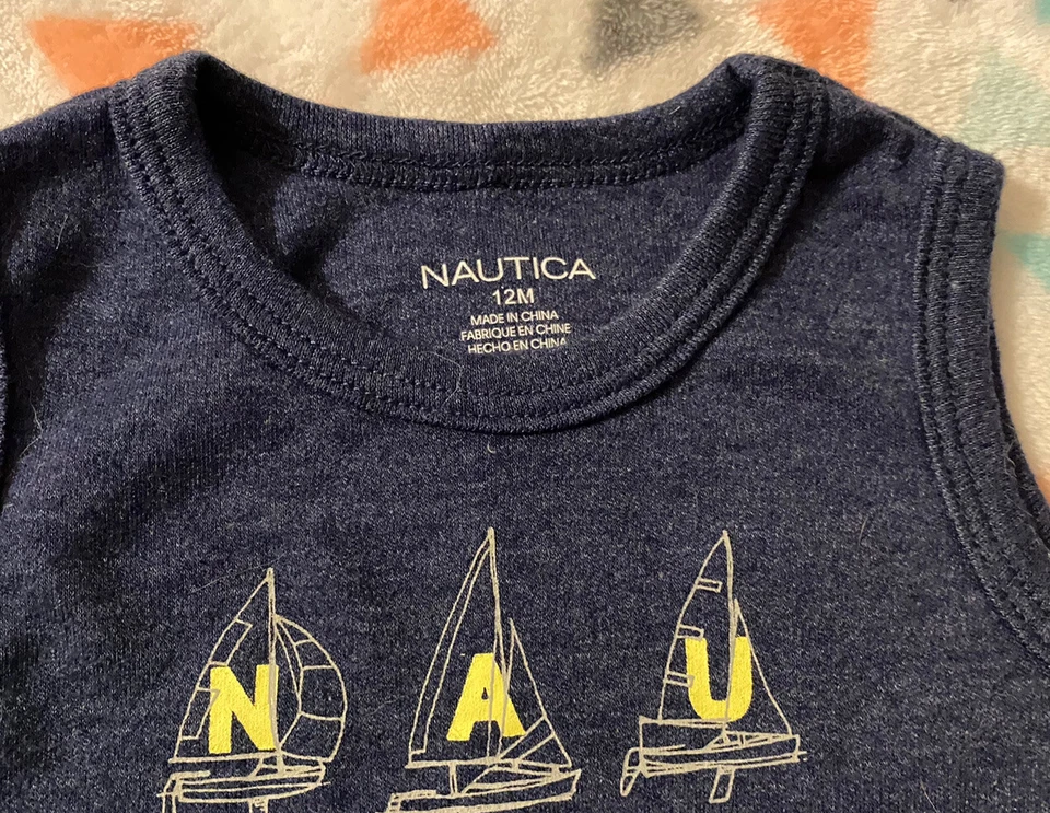 Nautica 婴儿 T 恤紧身衣 12 个月海军蓝 NAUTICA83 帆船免运费 — 第 2/4 张图片