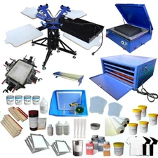 3 Color 4 Station T-Shirt DIY Screen Printing Press Machine Full Kit Floor Type 
